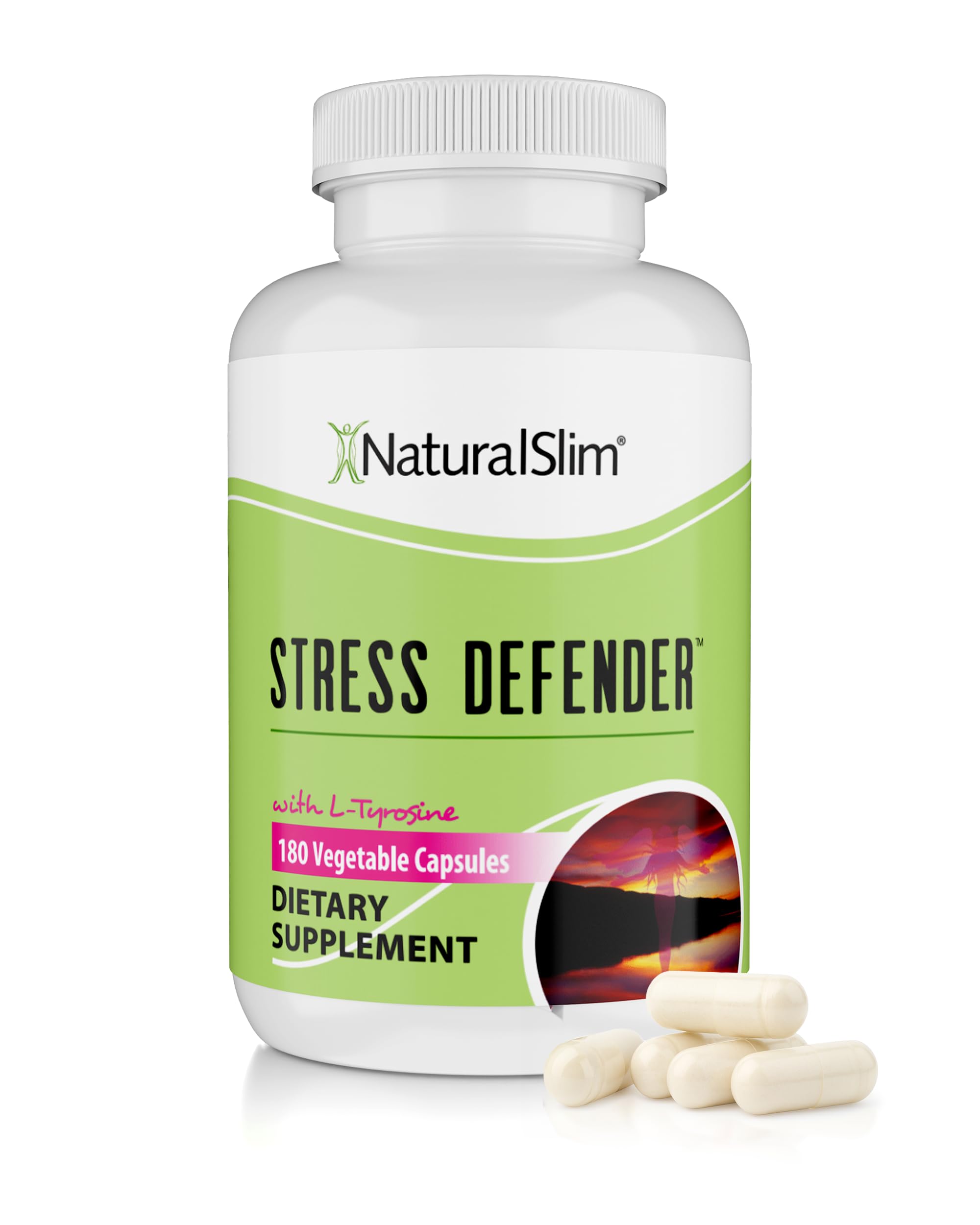 NaturalSlim Stress Defender | Cortisol Reducer & Stress Relief | Cravings, Sleep & Metabolism Support | Vitamin B5 & L-Tyrosine | 180 Vegetable Capsules
