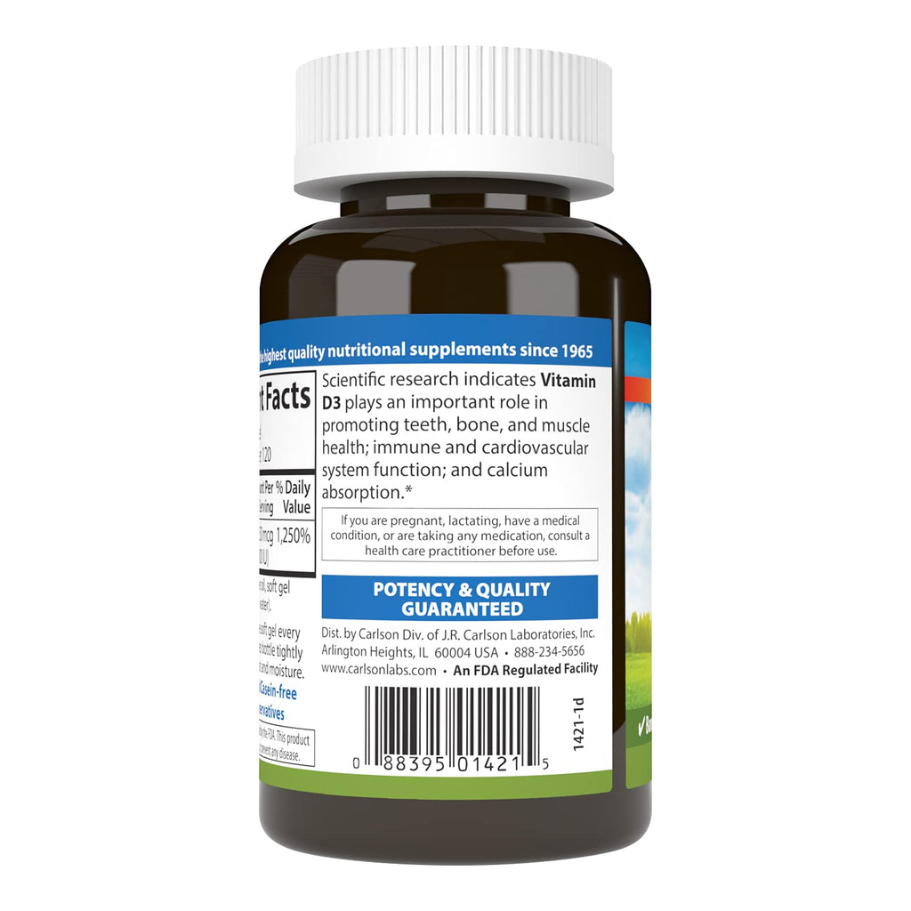 Carlson Vitamin D3 10000 IU (250 mcg), Bone Health, 120 Softgels