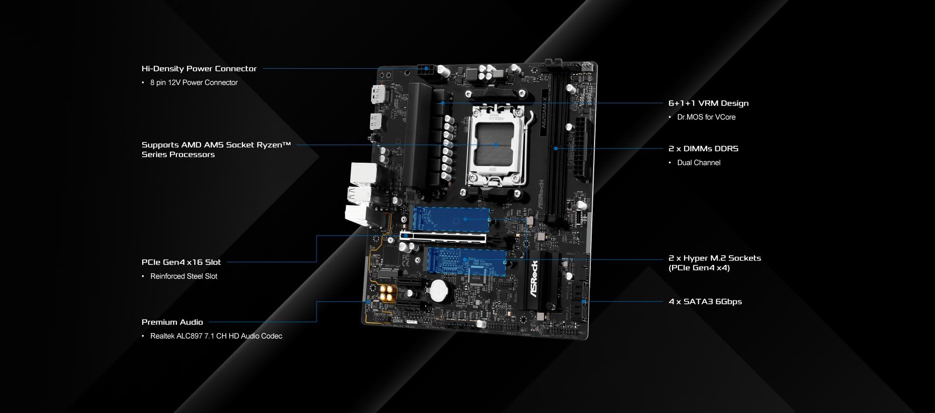 ASRock A620AM-X Micro-ATX Motherboard AMD AM5 Socket Supports Ryzen 9000/8000/7000 DDR5 8000+ OC PCIe 4.0 2.5G LAN BIOS Flashback