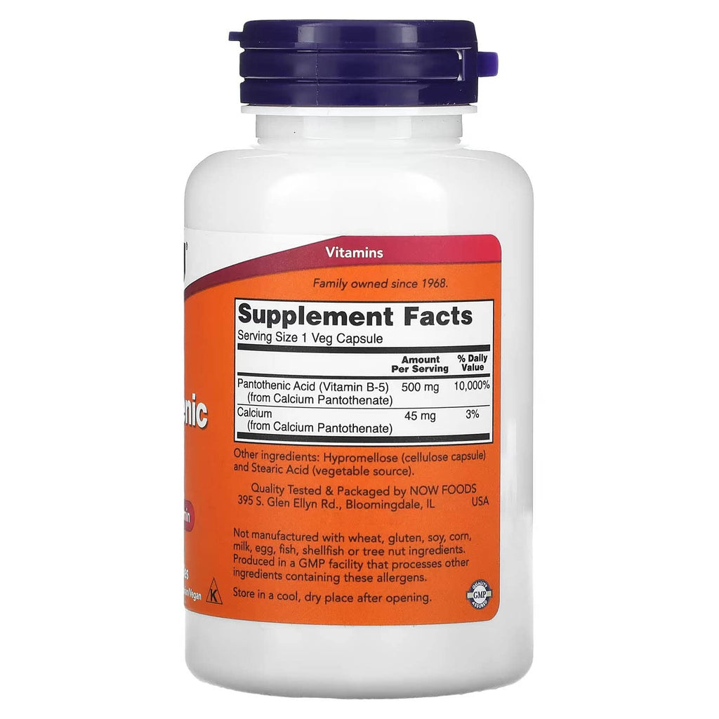 Now Foods Pantothenic Acid 500mg, 100 Capsules (Pack of 1)