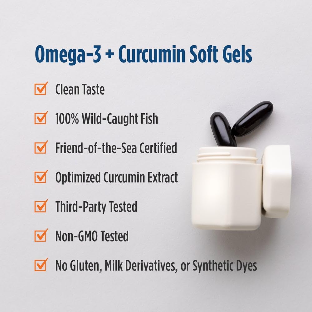 Nordic Naturals Omega Curcumin, Lemon - 60 Soft Gels - 1200 mg Omega-3 + 400 mg Optimized Curcumin - Combats Cellular Stress - Non-GMO - 30 Servings