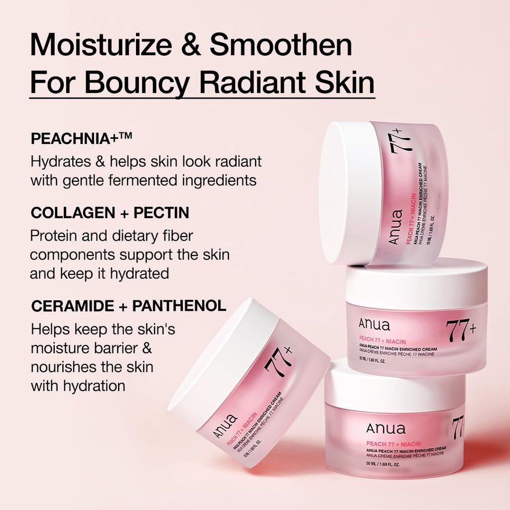 ANUA Peach Niacinamide Cream, Hydrating Face Moisturizer with Collagen, Vitamin B12, Ceramide & Panthenol, Barrier Repair for Dry Skin, Glowing Glass Skin, Korean Skincare, 1.69 fl.oz.