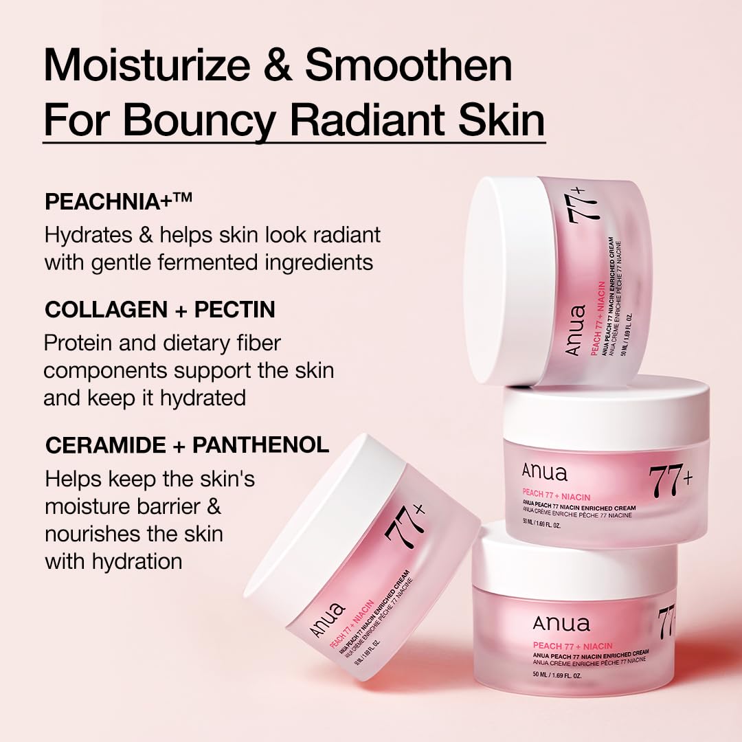 ANUA Peach Niacinamide Cream, Hydrating Face Moisturizer with Collagen, Vitamin B12, Ceramide & Panthenol, Barrier Repair for Dry Skin, Glowing Glass Skin, Korean Skincare, 1.69 fl.oz.