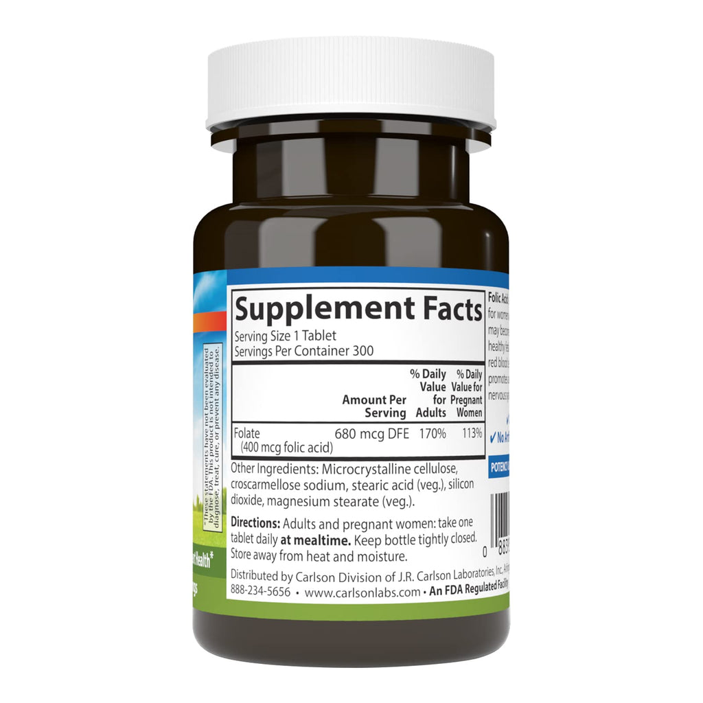 Carlson Folic Acid, 400 mcg, Prenatal Support, 300 Tablets