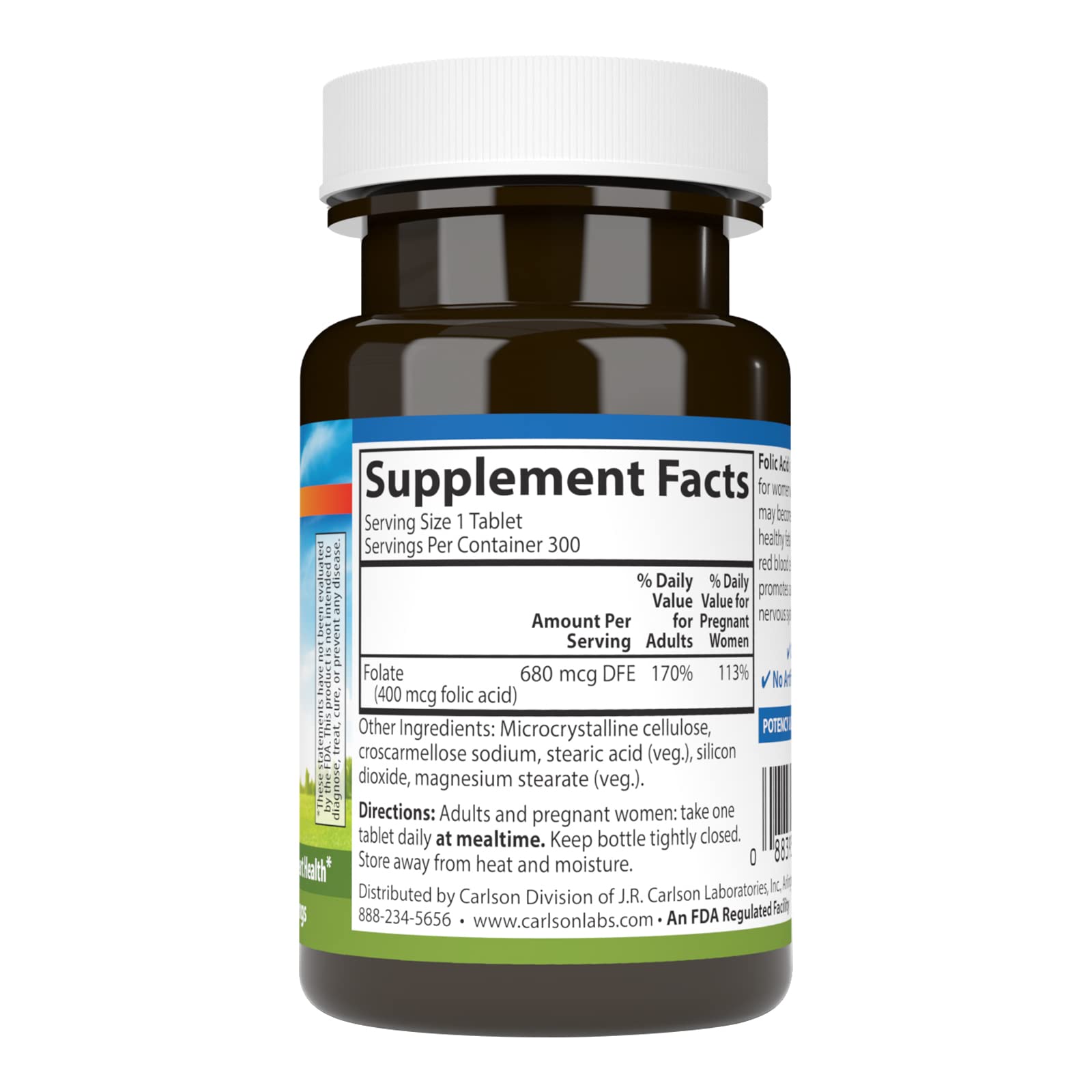 Carlson Folic Acid, 400 mcg, Prenatal Support, 300 Tablets