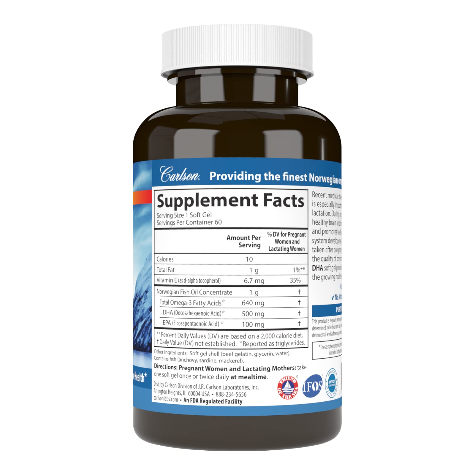 Carlson Mother's DHA, 500 mg, DHA, Nutrients for Baby & Mom, 60 Softgels