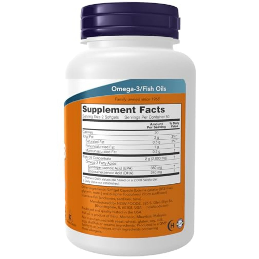 NOW Supplements, Omega-3 180 EPA / 120 DHA, Molecularly Distilled, 100 Softgels