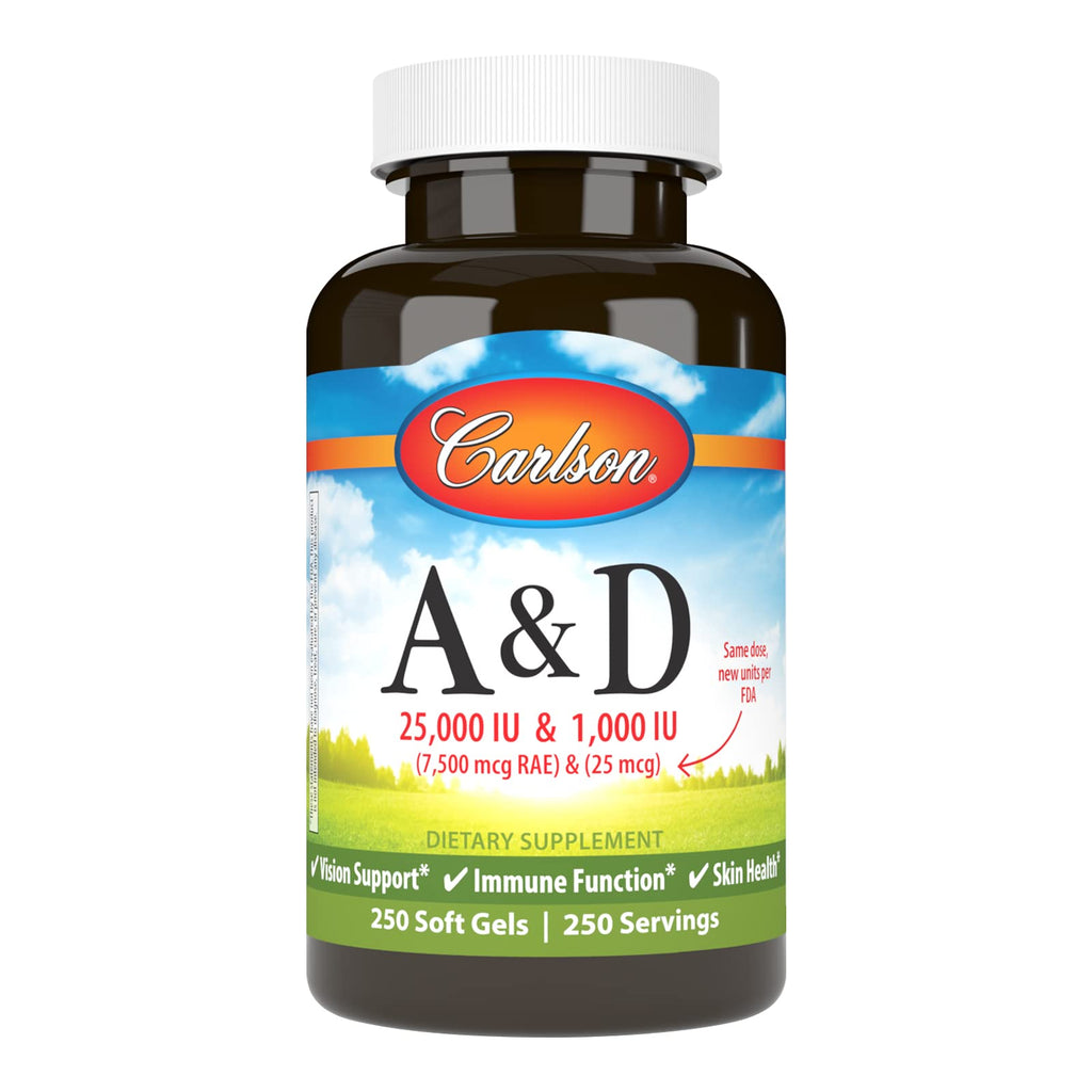 Carlson A & D, 25000 IU (7500 mcg RAE), Vitamin A, 250 Softgels