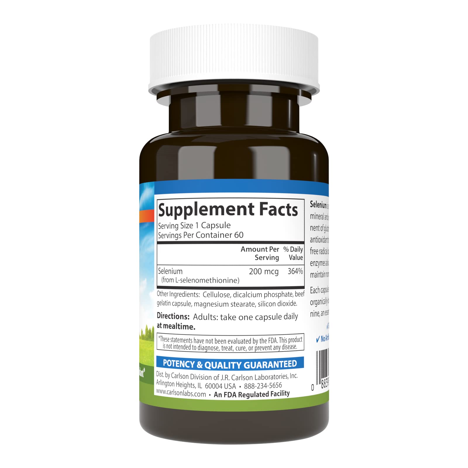 Carlson Selenium, 200 mcg, Yeast-Free, Prostate Health, 60 Capsules