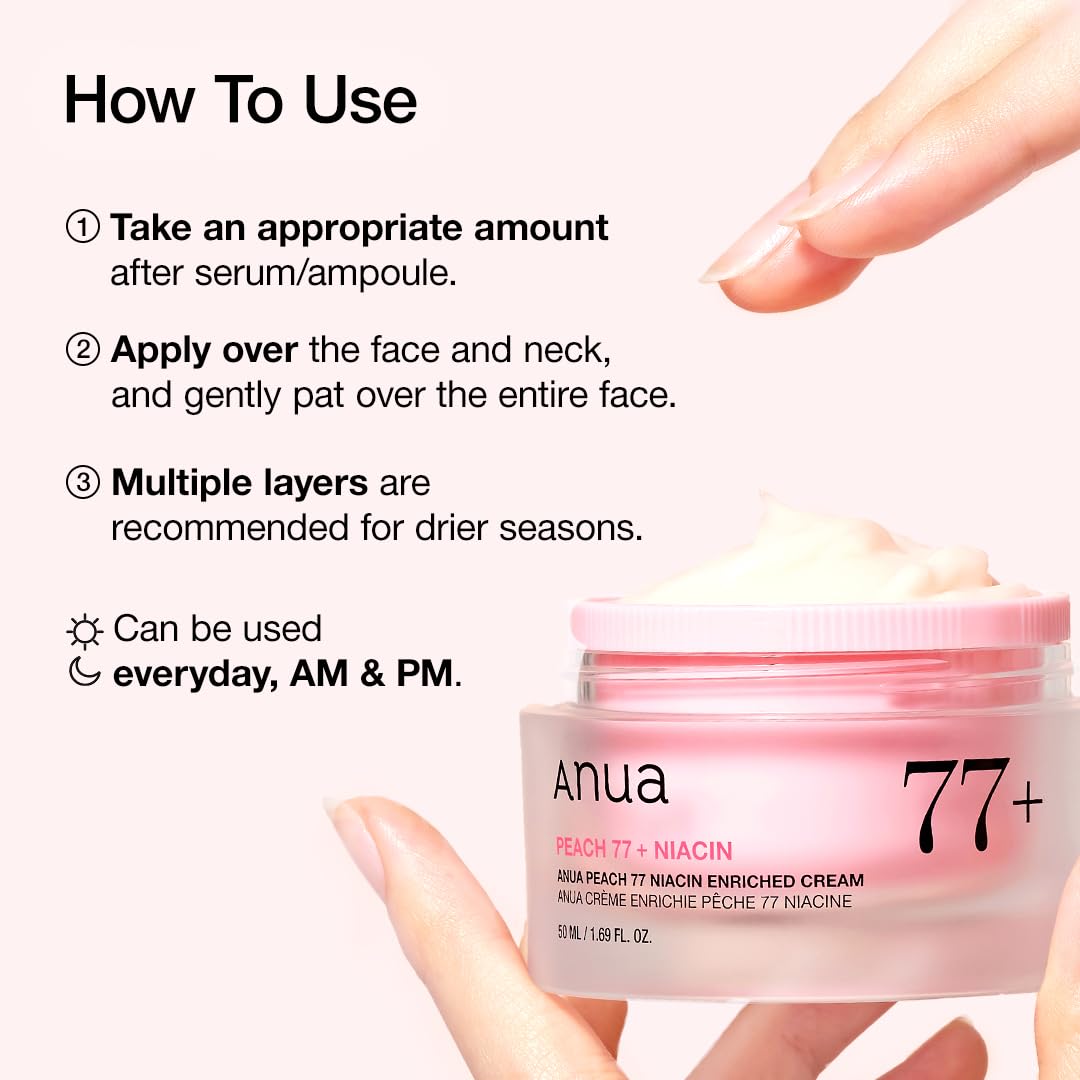 ANUA Peach Niacinamide Cream, Hydrating Face Moisturizer with Collagen, Vitamin B12, Ceramide & Panthenol, Barrier Repair for Dry Skin, Glowing Glass Skin, Korean Skincare, 1.69 fl.oz.