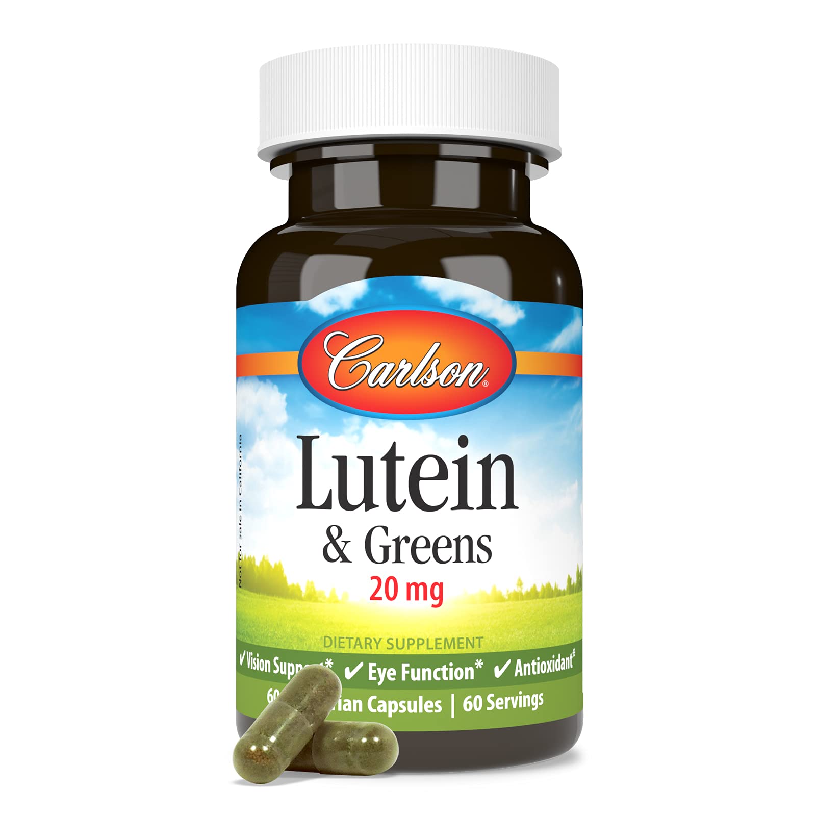 Carlson Lutein & Greens, 20 mg, Vision Support, 60 Vegetarian Capsules
