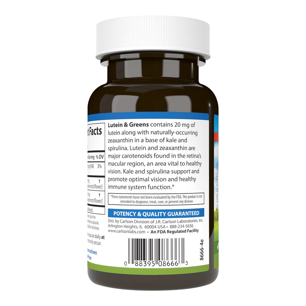 Carlson Lutein & Greens, 20 mg, Vision Support, 60 Vegetarian Capsules