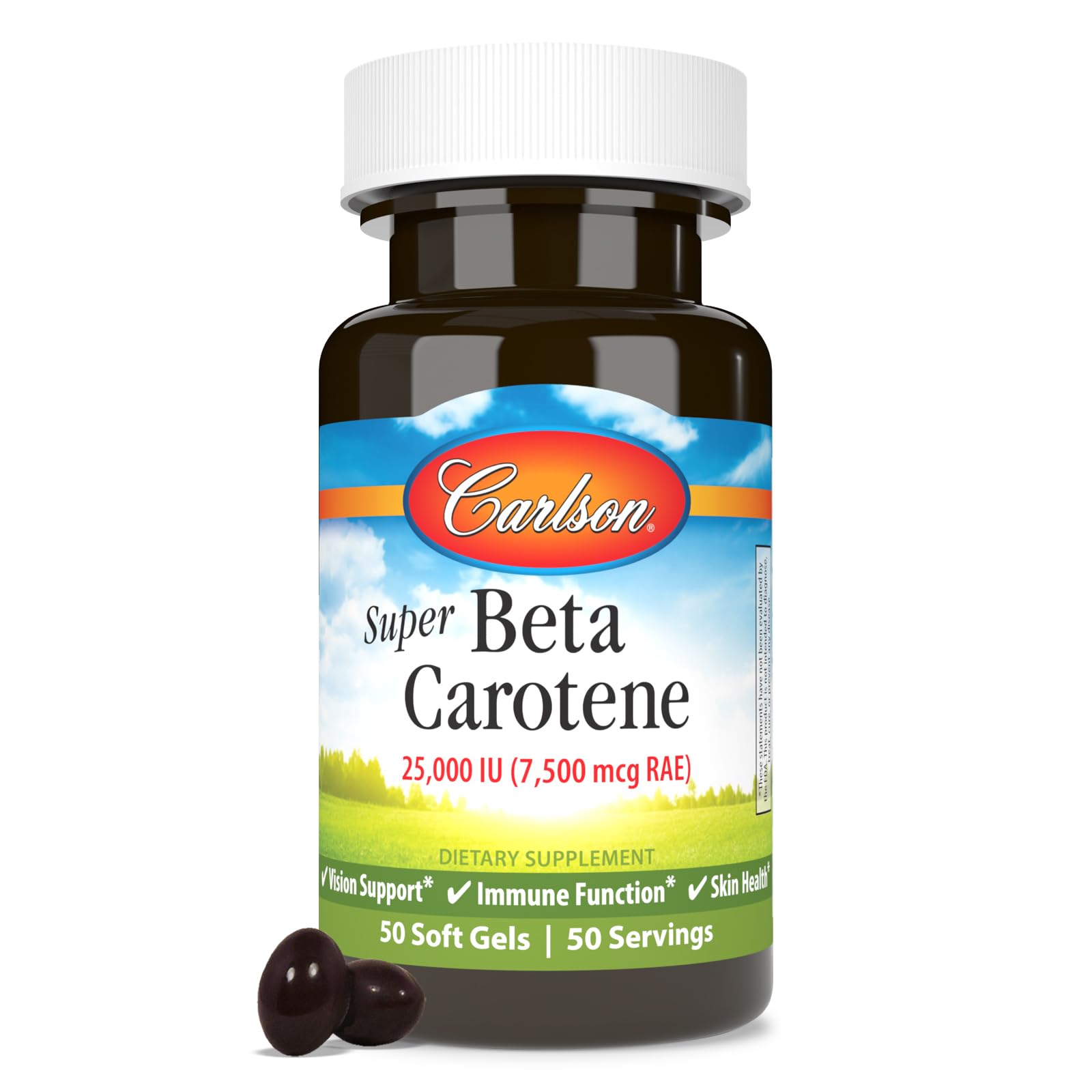 Carlson Laboratories Super Beta Carotene-25,000 IU (7,500 mcg RAE) 50 Softgel
