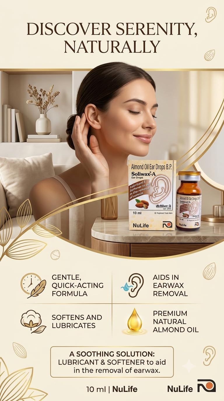Soliwax Almond Oil Ear Drops 10ml for Natural, Gentle Removal of Excessive Earwax, Natural Earwax Softener | Helps Loosen & Soften Hardened Ear Wax | Lubricating Ear Care Drops
