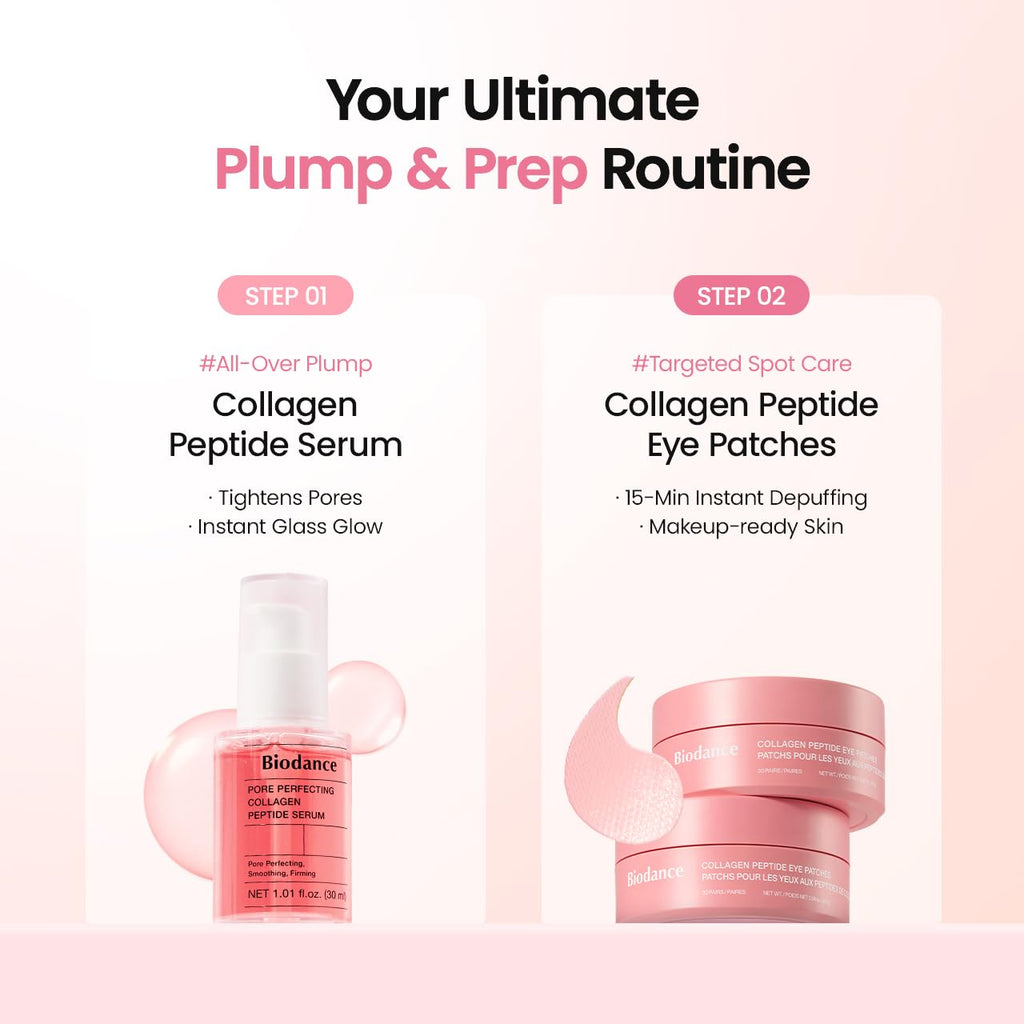 BIODANCE Collagen Boosting Set: Collagen Peptide Serum & Eye Patches, Plumping, Anti Wrinkle Set, Quick Morning Routine for Puffy Eyes, Smile Lines, Glass Skin Base, Skin Care Gift Set