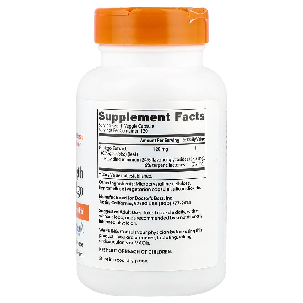 Doctor's Best Extra Strength Ginkgo, 120 mg, 120 Count