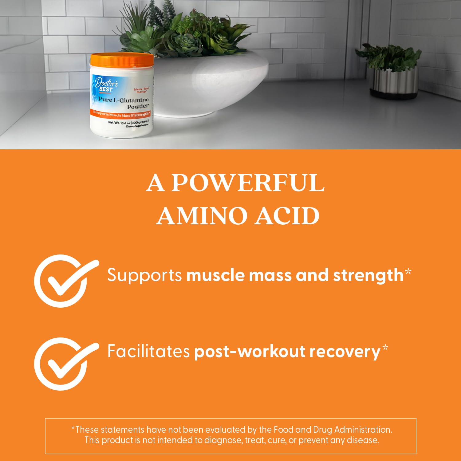 Doctors Best Pure L Glutamine Powder Supplement for Men & Women - L-Glutamine 5g Per Serving, Amino Acid Support, Supports Muscle Mass & Strength, Non-GMO, Gluten Free, Soy Free, Vegan - 10.6 oz