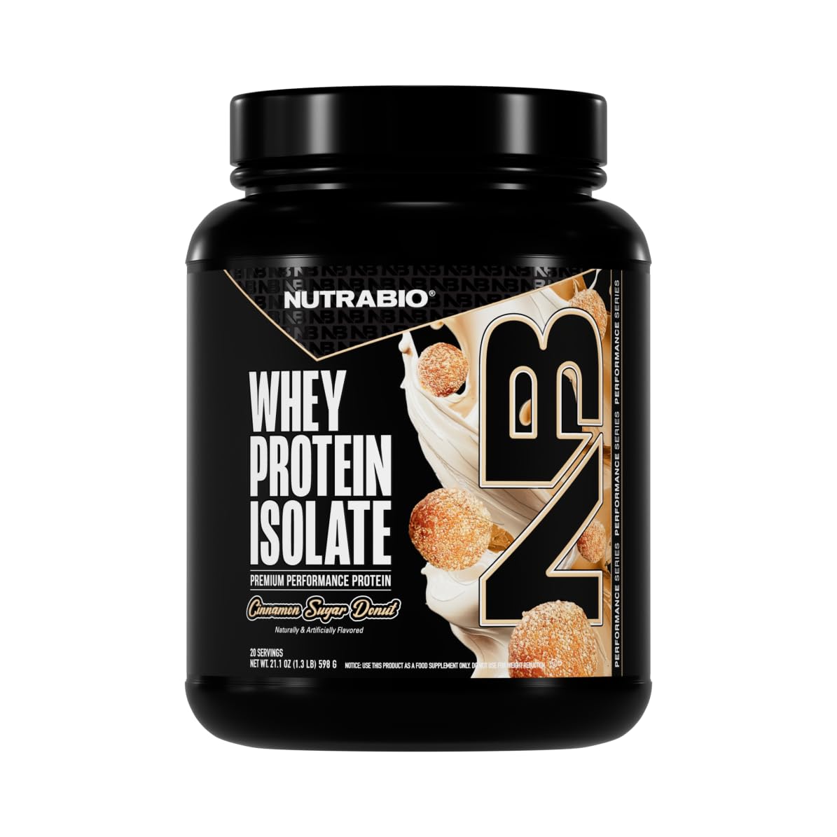 NutraBio 100% Whey Protein Isolate Protein Powder, 25g Protein with Complete Amino Acid Profile, Non-GMO, Soy & Gluten Free, Low Carb, Low Calorie Whey Protein Powder, Cinnamon Sugar Donut,20 servings