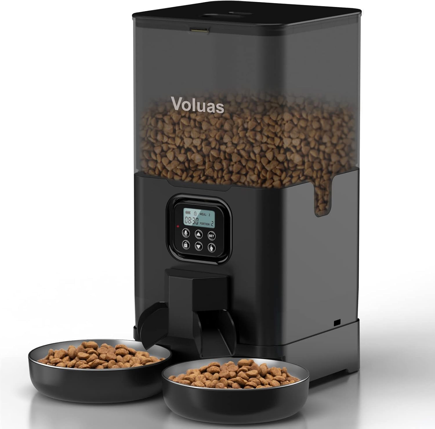 VOLUAS Automatic Cat Feeder for Two Cats with Dual Stainless Bowls, 6L