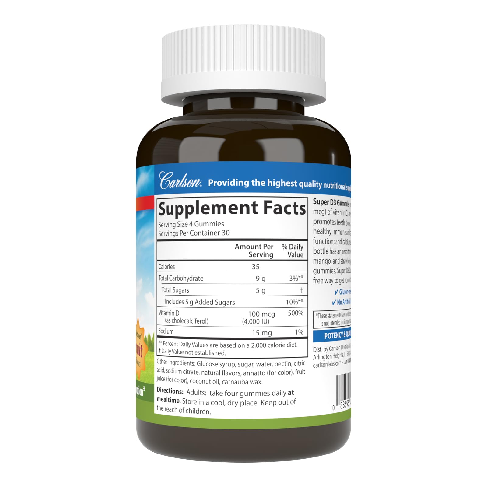 Carlson Super D3 Gummies 4,000 IU (100 mcg), 120 Vegetarian Gummies