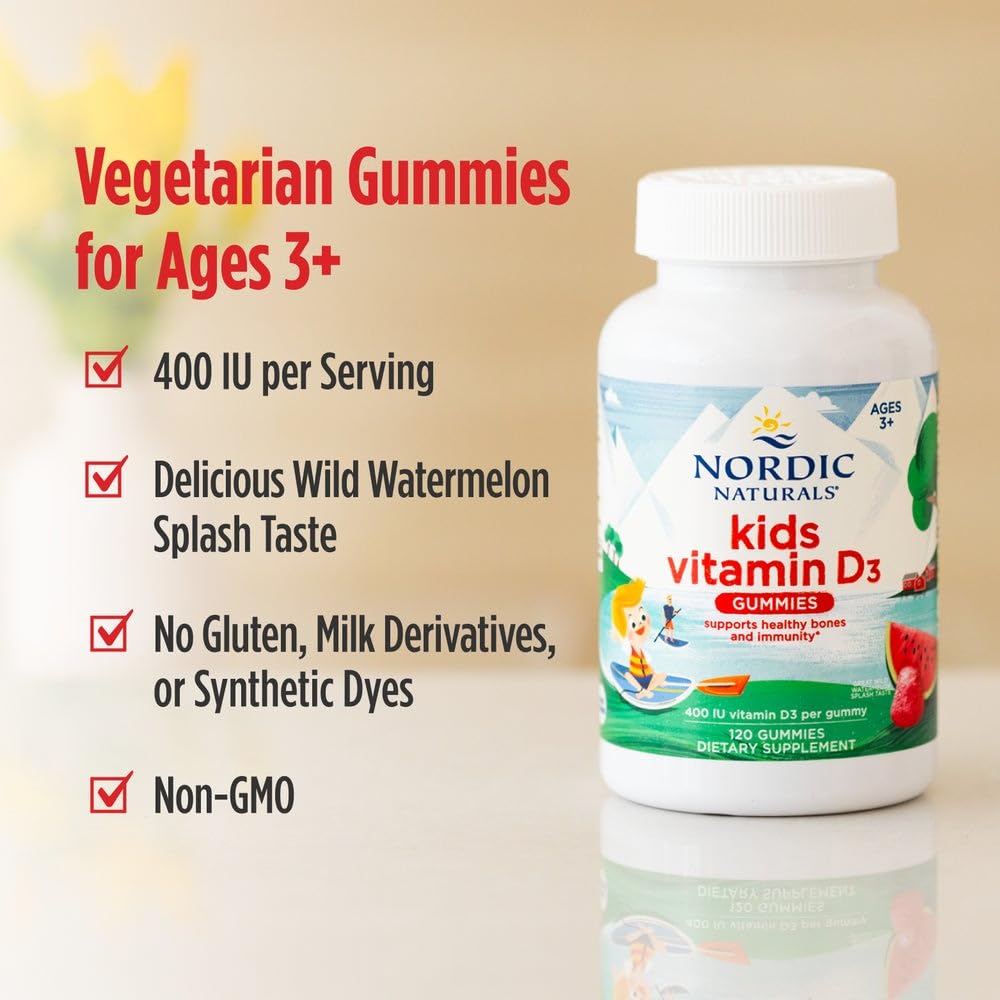 Nordic Naturals Kids Vitamin D3 Gummies, 400 IU, Watermelon - 60 Count