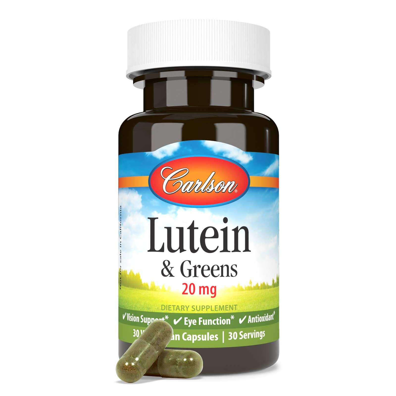 Carlson Lutein & Greens, 20 mg, Vision Support, 30 Vegetarian Capsules