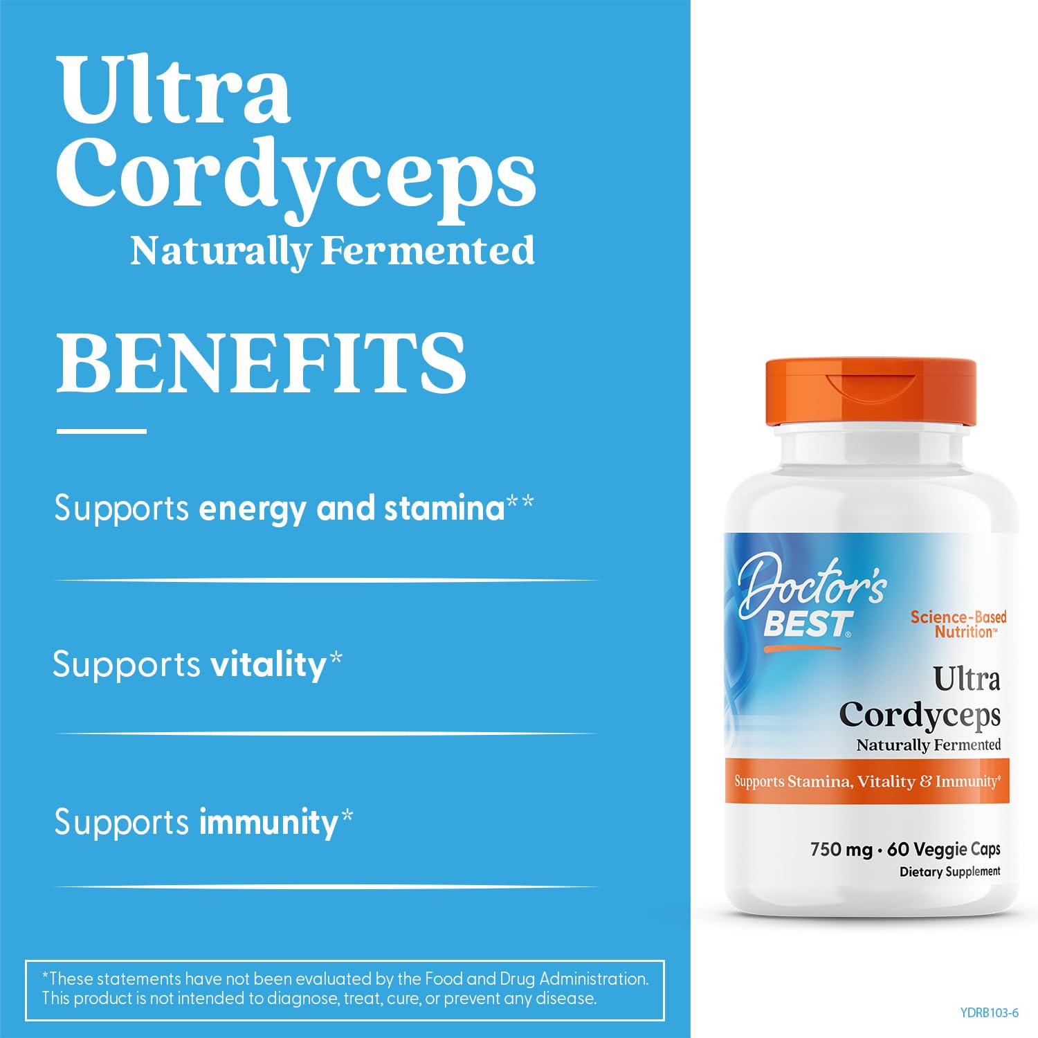 Doctor's Best Ultra Cordyceps Supplement - Cordyceps Mushroom Capsules for Men & Women, Supports Immune Health, Energy & Stamina, 750 mg Per Serving, Vegan - 60 Veg Caps