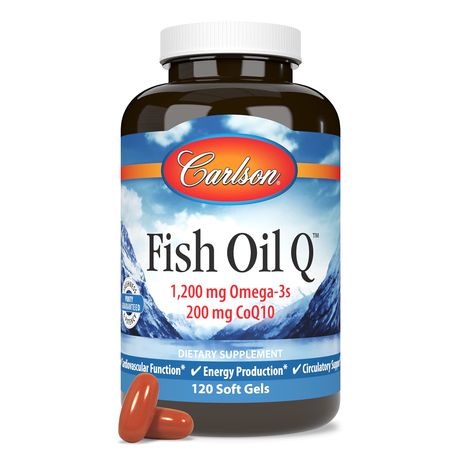 Carlson Fish Oil Q, 1200 mg, Omega-3s, 200 mg CoQ10, 120 Softgels