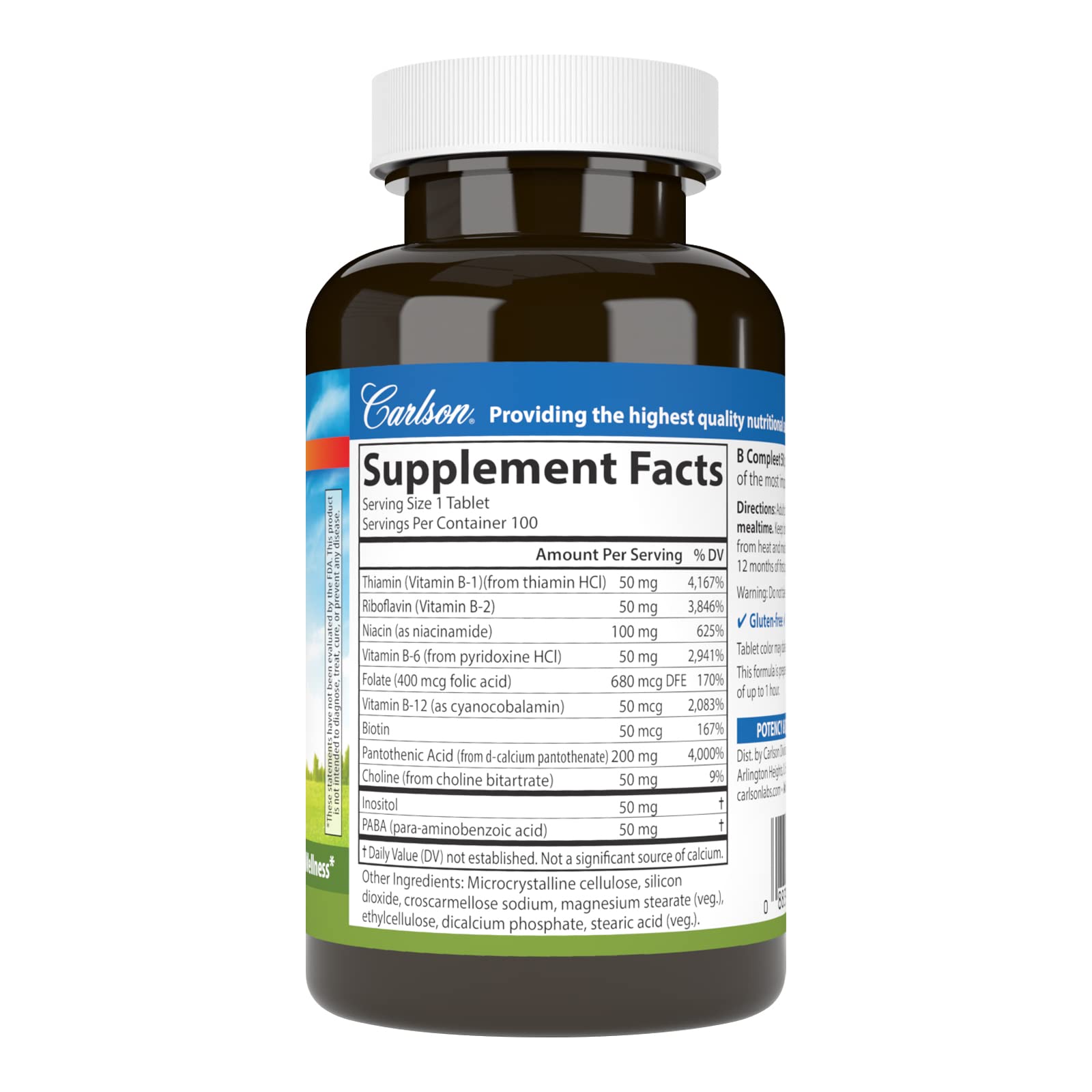Carlson B Compleet 50, Balanced Vitamin B Complex, 100 Tablets
