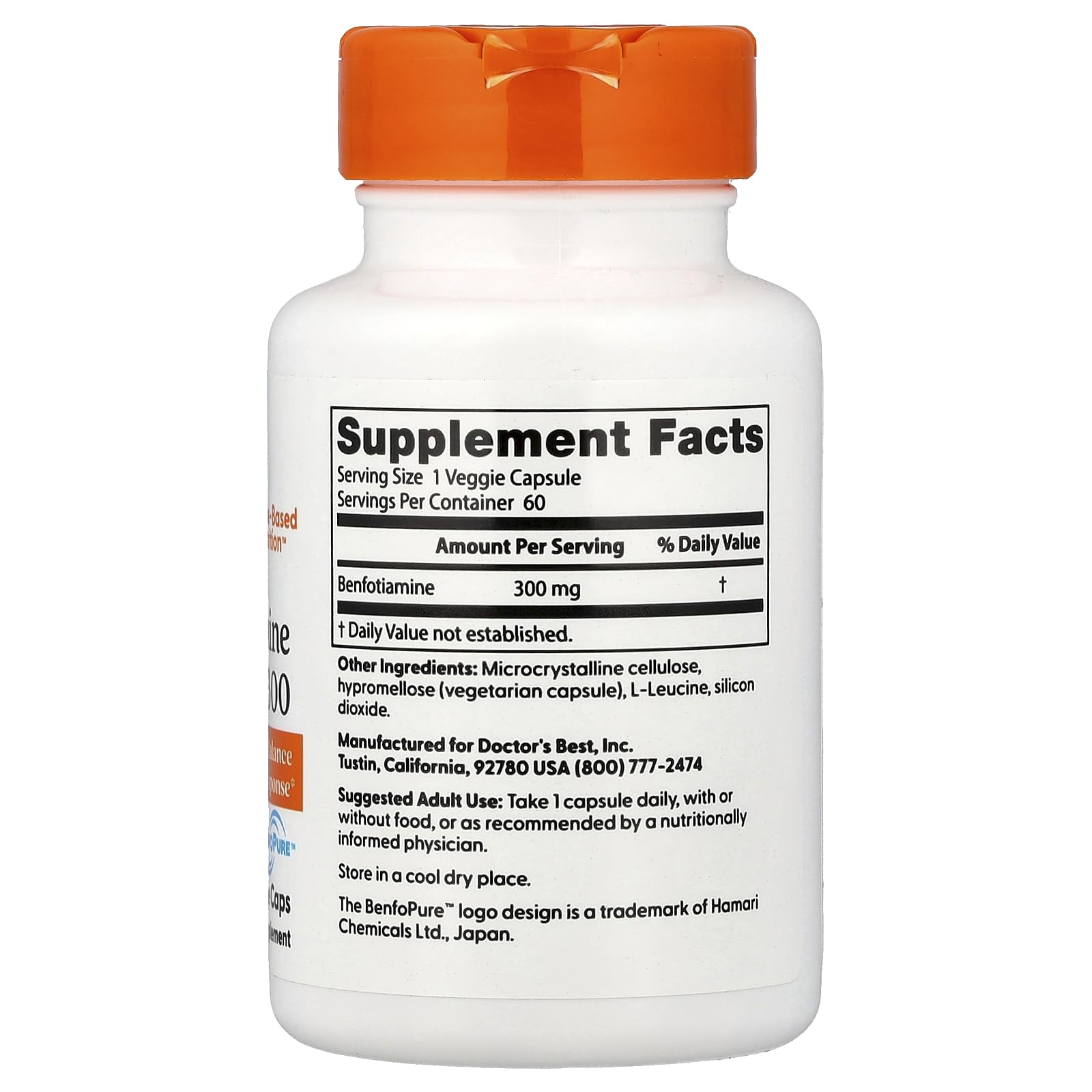 Doctor's Best, Benfotiamine with BenfoPure, 300 mg, 60 Veggie Caps