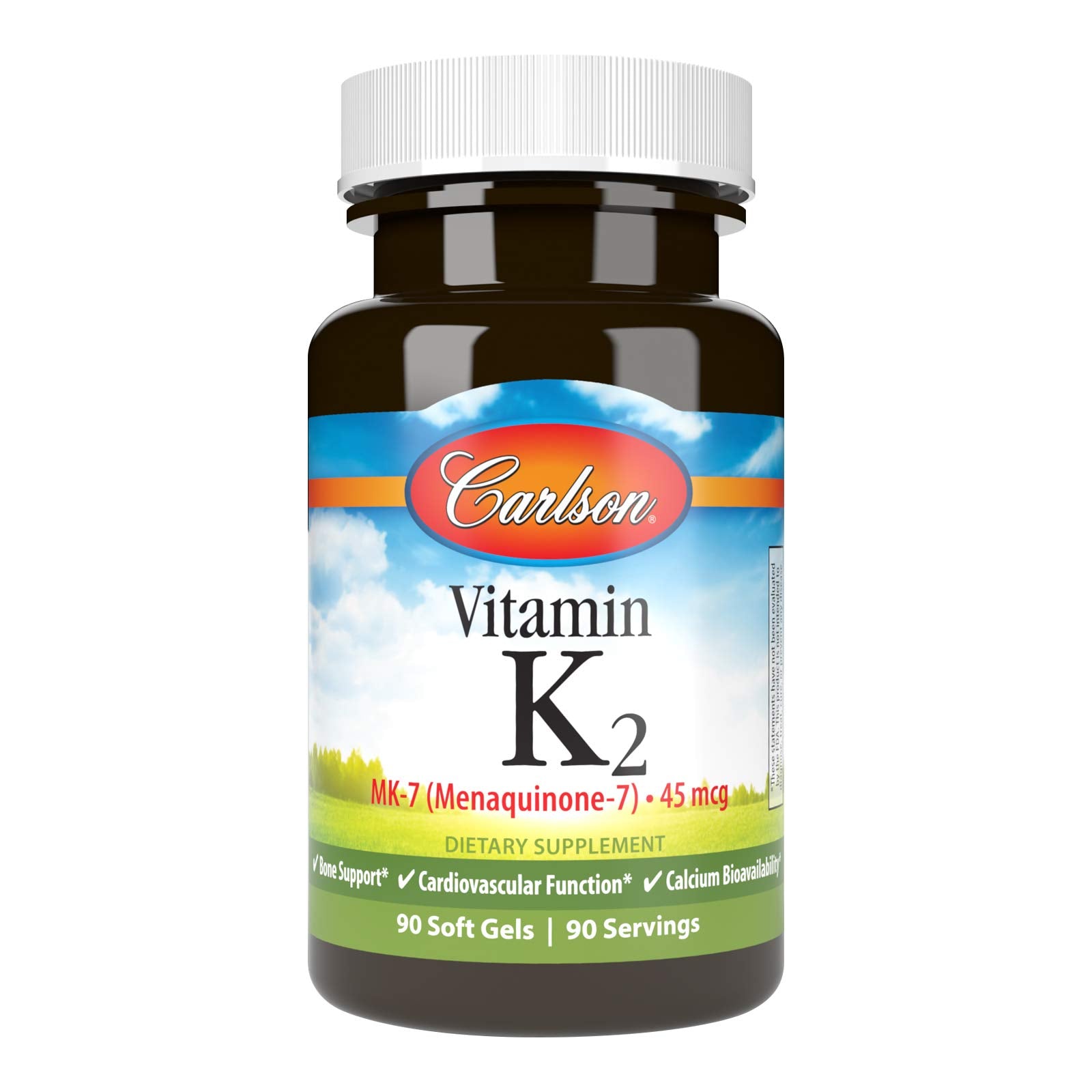 Carlson Vitamin K2 MK-7 (Menaquinone), 45 mcg, Bone Support, 90 Softgels