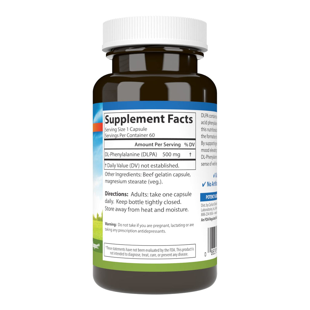 Carlson DLPA DL-Phenylalanine, 500 mg, Nerve Health, 60 Capsules
