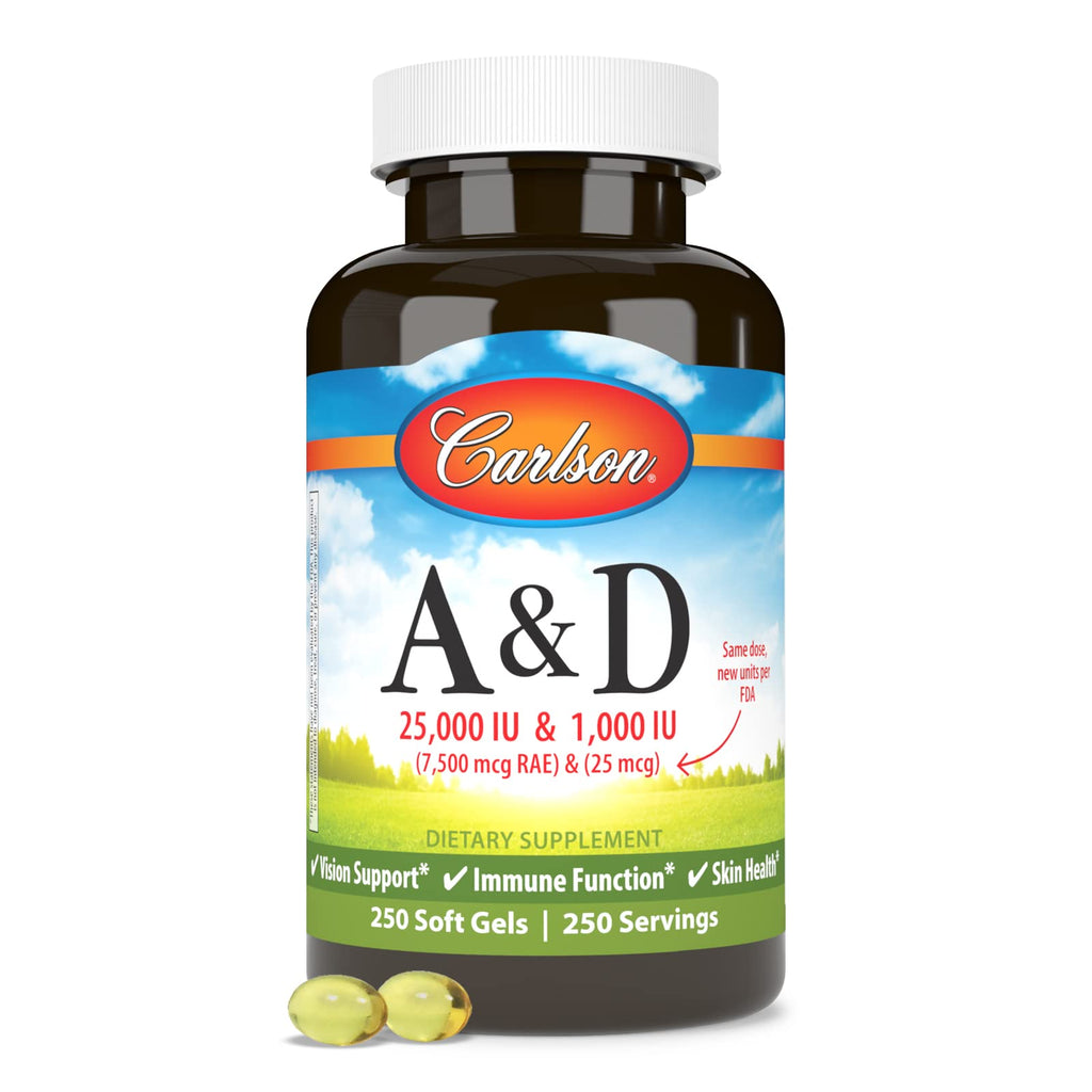 Carlson A & D, 25000 IU (7500 mcg RAE), Vitamin A, 250 Softgels