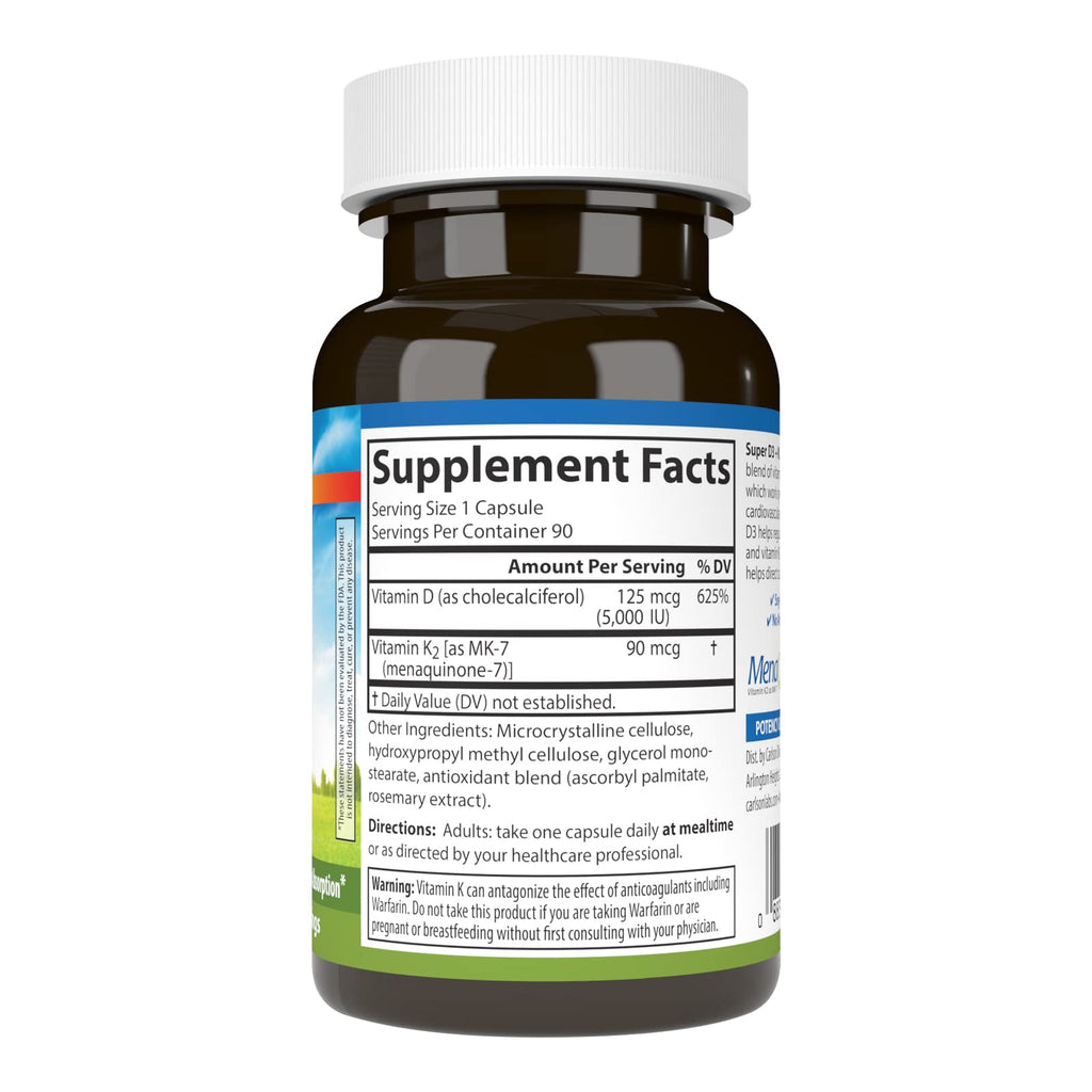Carlson Super D3 + K2, 125 mcg (5000 IU), 90 Vegetarian Capsules