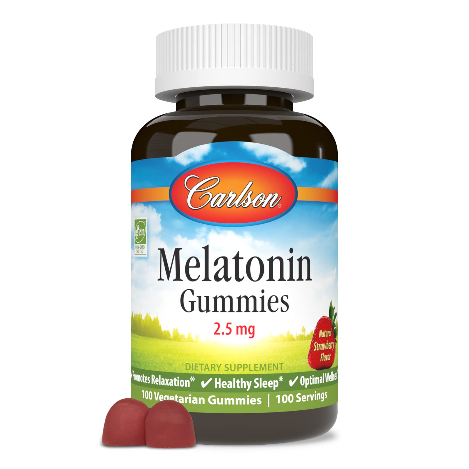 Carlson Melatonin Gummies, 2.5 mg, Healthy Sleep, 100 Vegetarian Gummies