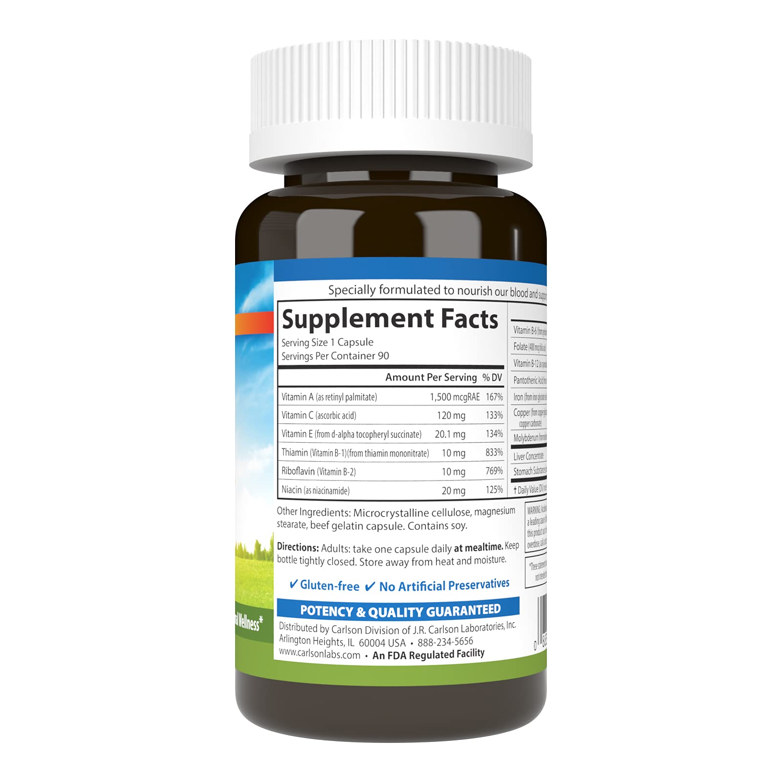 Carlson Blood Nutrients, 28 mg, Iron, Blood Development, 90 Capsules