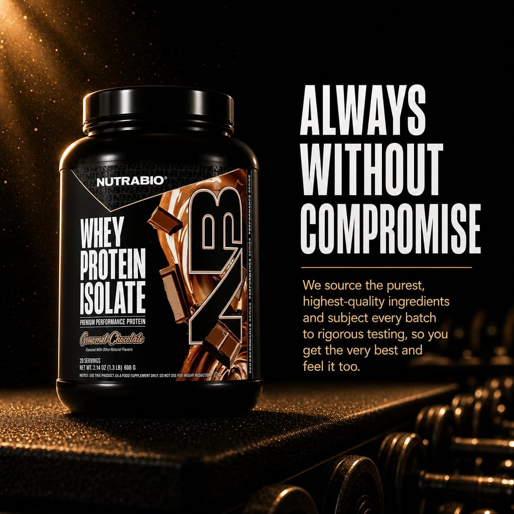 NutraBio 100% Whey Protein Isolate Protein Powder, 25g Protein with Complete Amino Acid Profile, Non-GMO, Soy & Gluten Free, Low Carb, Low Calorie Whey Protein Powder, Gourmet Chocolate, 20 Servings