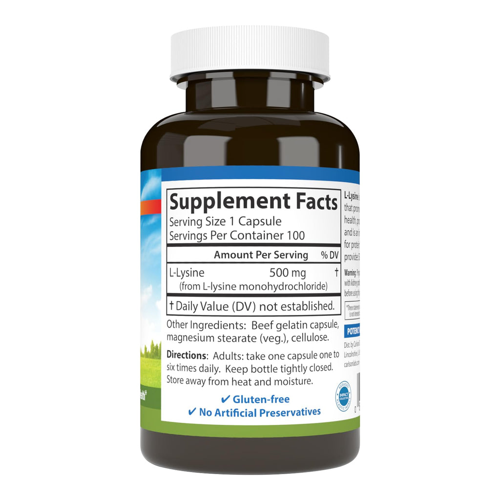 Carlson Labs L-Lysine, 500mg, 100 Capsules