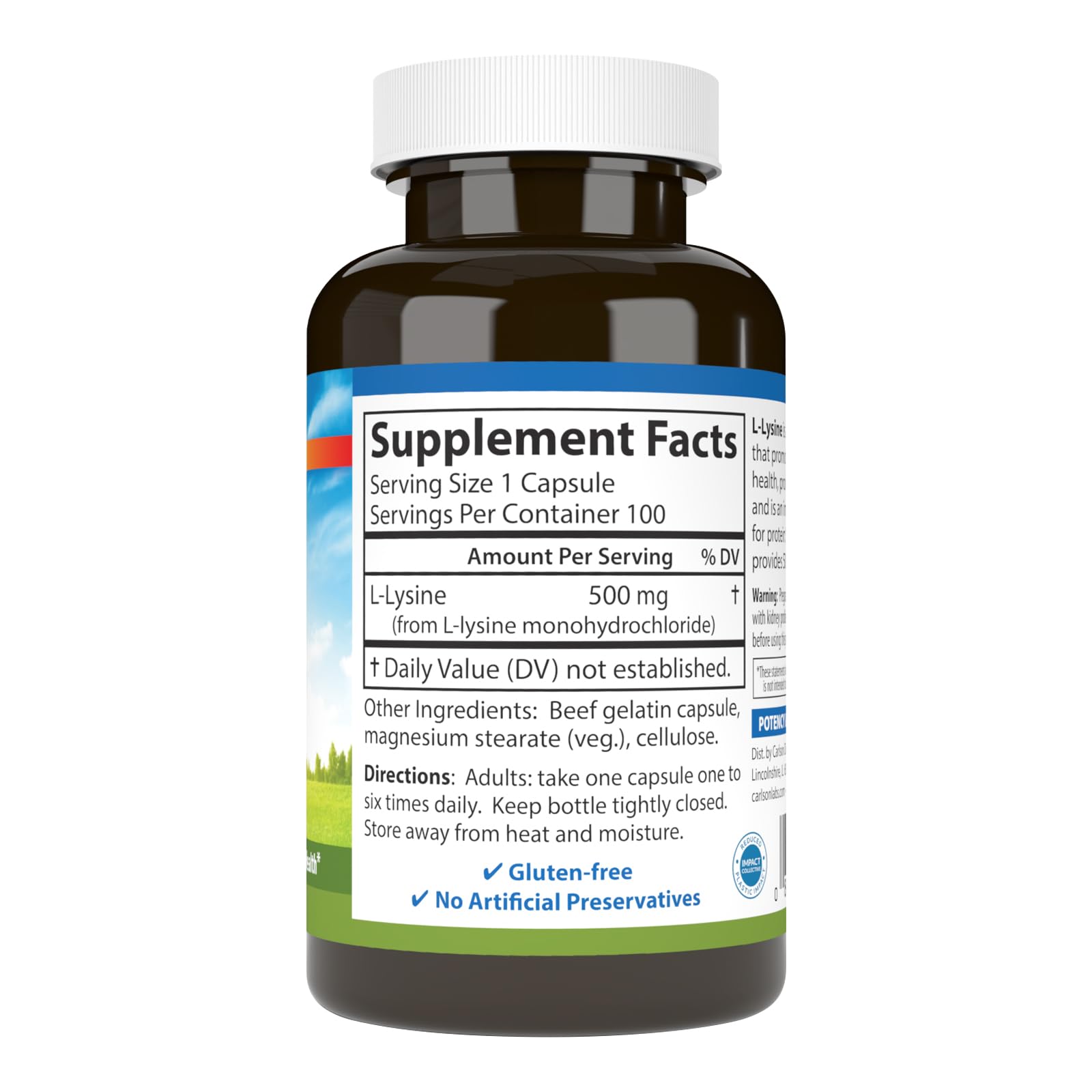 Carlson Labs L-Lysine, 500mg, 100 Capsules