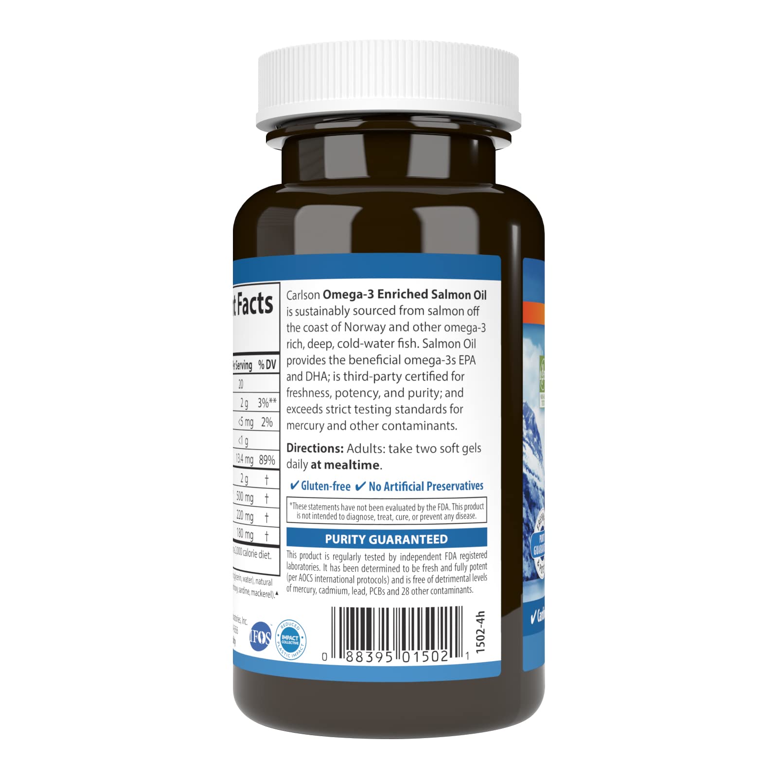 Carlson Salmon Oil, 500 mg, Omega-3s, Sustainably Sourced, 50 Softgels