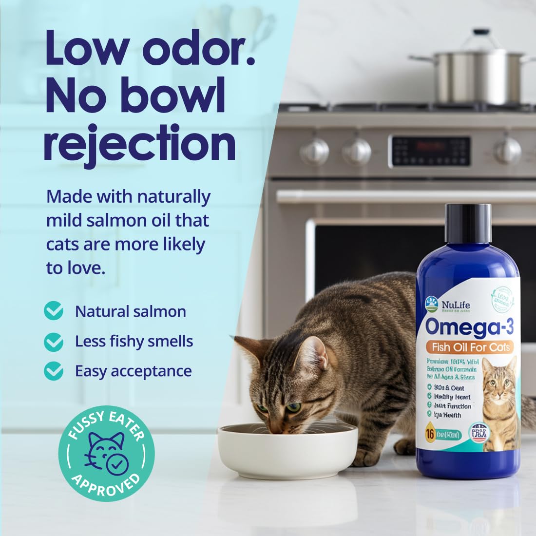 Premium Omega 3 Fish Oil for Cats - Wild Alaskan Salmon Oil Supplement for Skin and Coat - Liquid Cat Supplement for Shedding Control & Cat Dandruff
