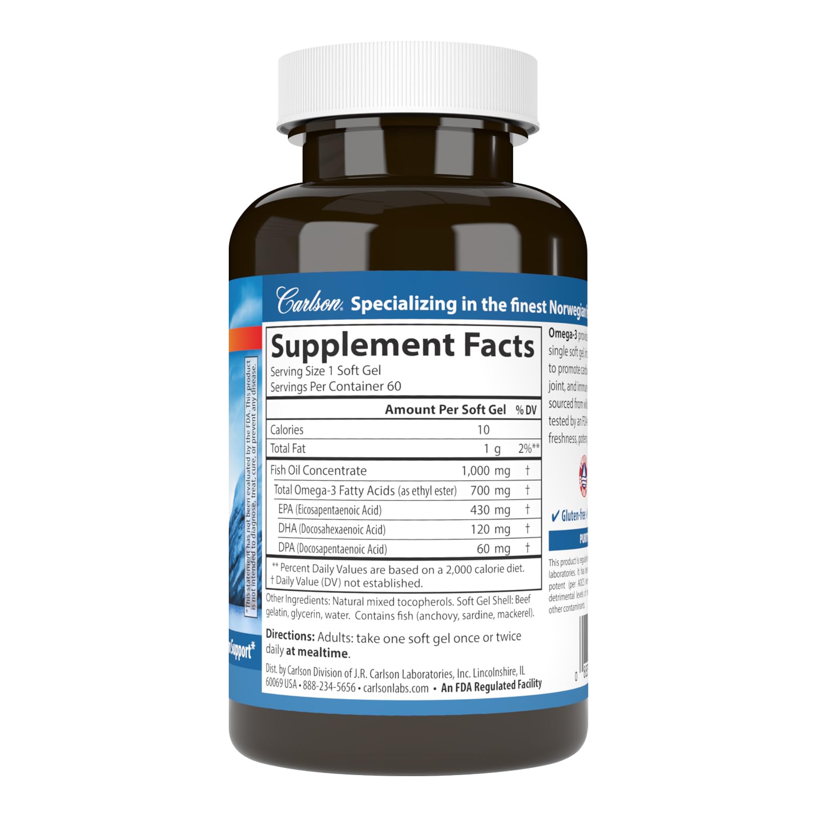 Omega-3, 700 mg Omega-3s, EPA, DHA, DPA, Budget Friendly, Wild Caught, Sustainably Sourced, 60 Soft Gels