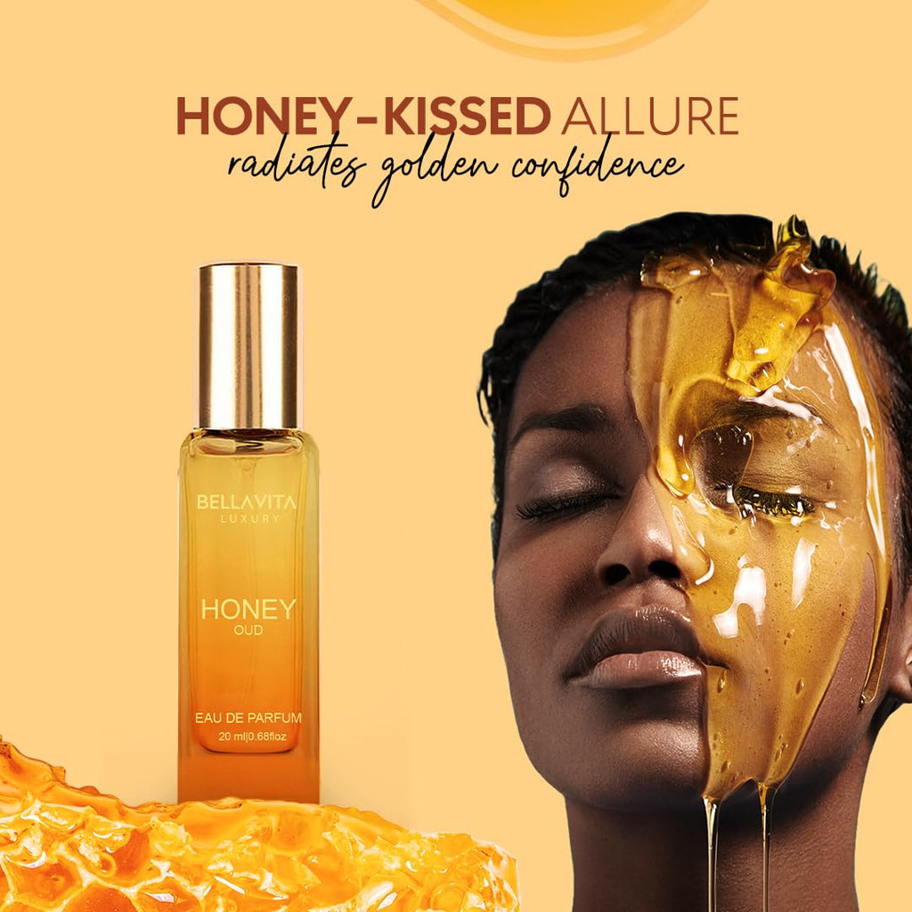 Bellavita Luxury Honey oud Eau de Parfum | 20 ml (0.7 fl.oz.) | Travel Size Perfume for Men and Women | Sweet Honey, Bergamot, Oud, and Amber Notes | Long Lasting Unisex Fragrance