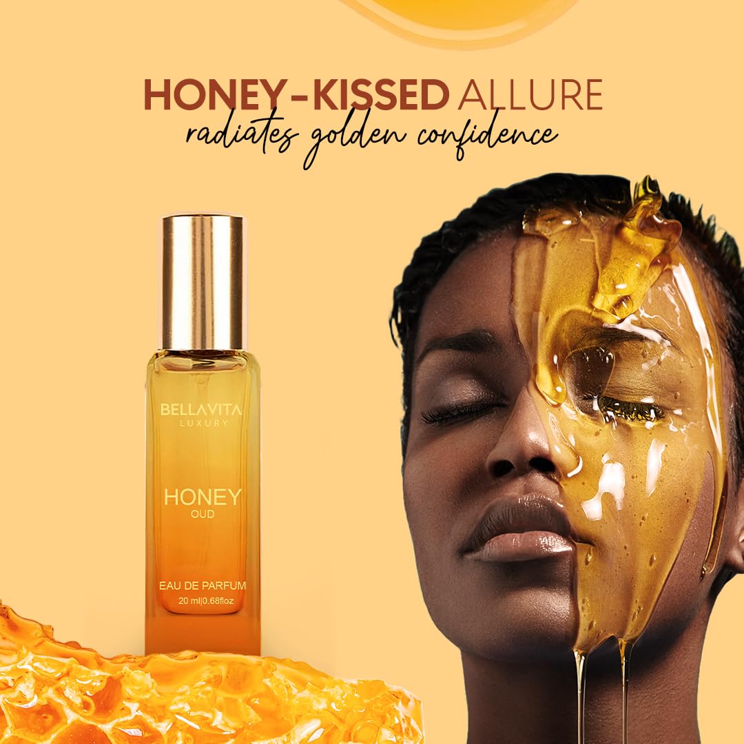 Bellavita Luxury Honey oud Eau de Parfum | 20 ml (0.7 fl.oz.) | Travel Size Perfume for Men and Women | Sweet Honey, Bergamot, Oud, and Amber Notes | Long Lasting Unisex Fragrance