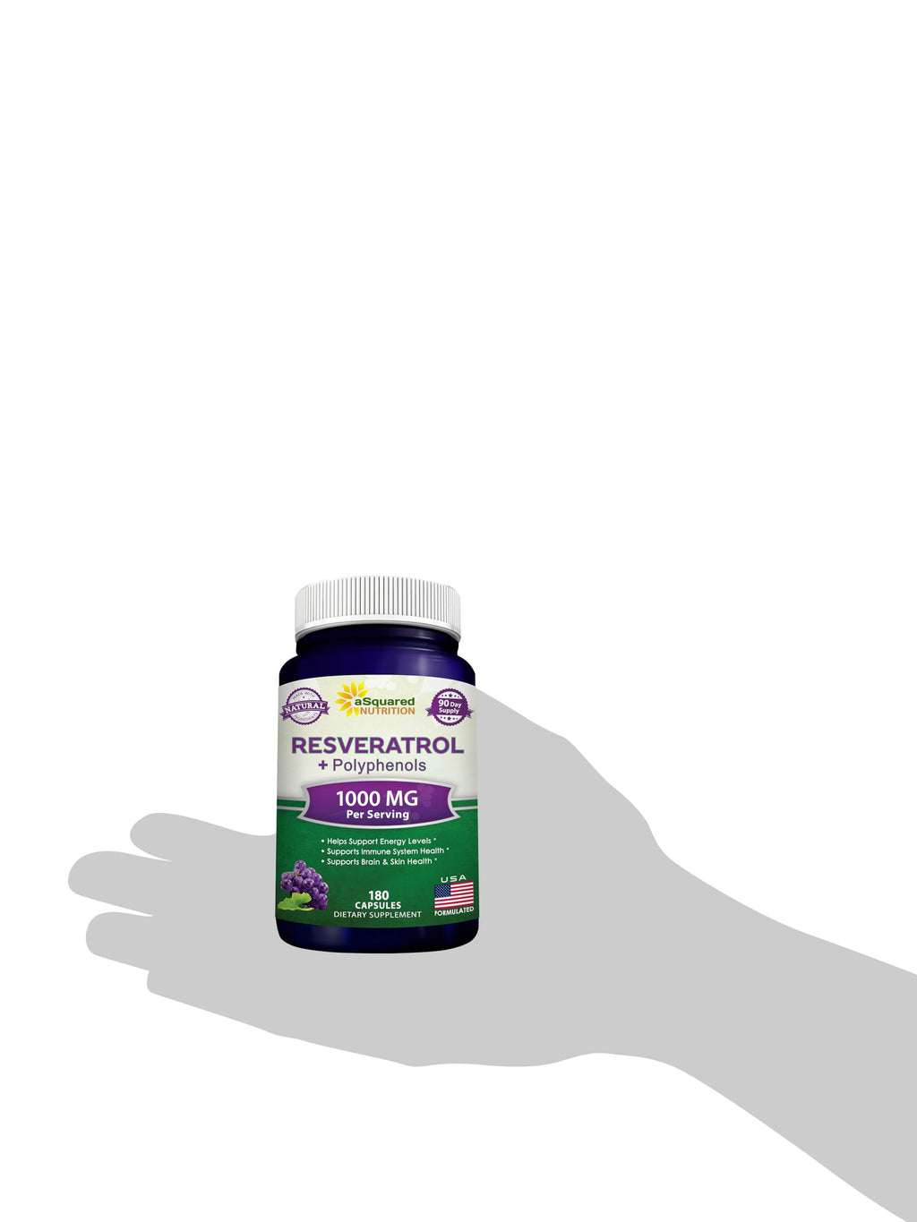 aSquared Nutrition Natural Resveratrol with Red Wine Extract - 180 Capsules - Trans Resveratrol Antioxidant Supplement Pills for Pure Heart Health - Extra Strength Trans-Resveratrol