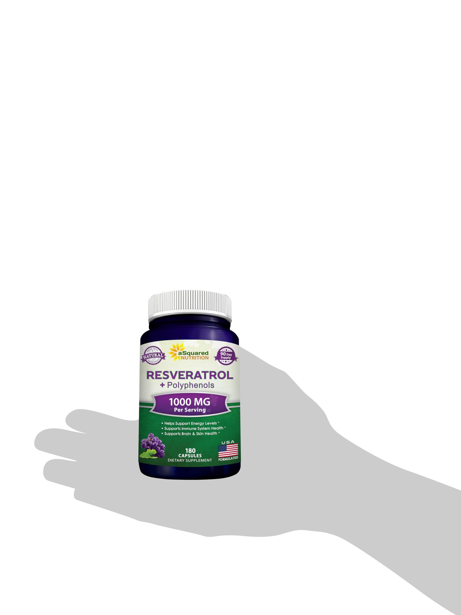 aSquared Nutrition Natural Resveratrol with Red Wine Extract - 180 Capsules - Trans Resveratrol Antioxidant Supplement Pills for Pure Heart Health - Extra Strength Trans-Resveratrol