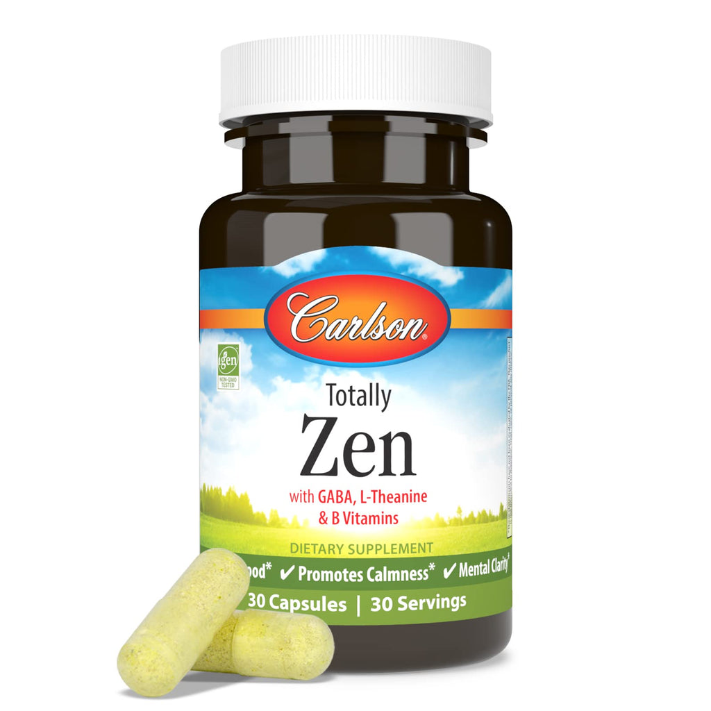 Carlson Totally Zen, GABA, L-Theanine, 30 Capsules