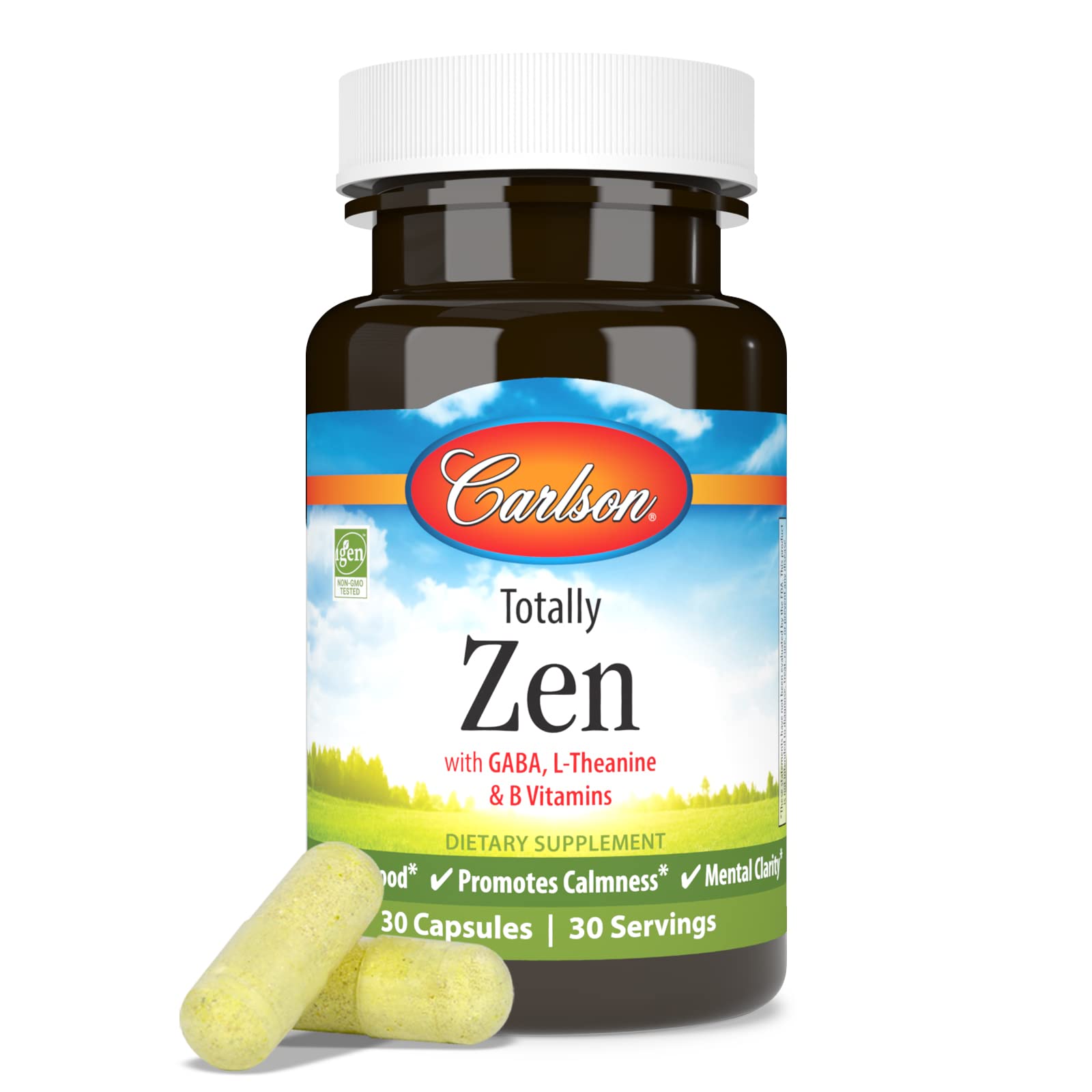 Carlson Totally Zen, GABA, L-Theanine, 30 Capsules