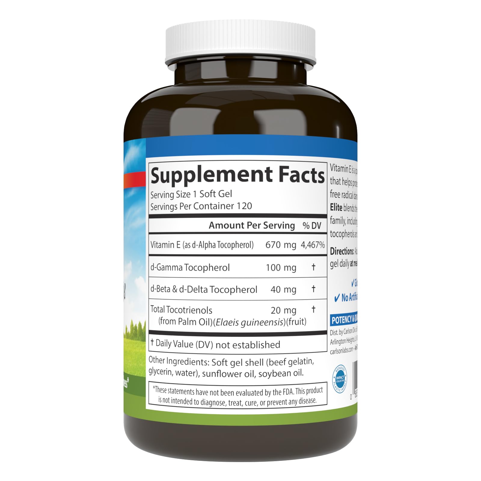 Carlson E-Gems Elite, 1000 IU (670 mg), Optimal Wellness, 120 Softgels