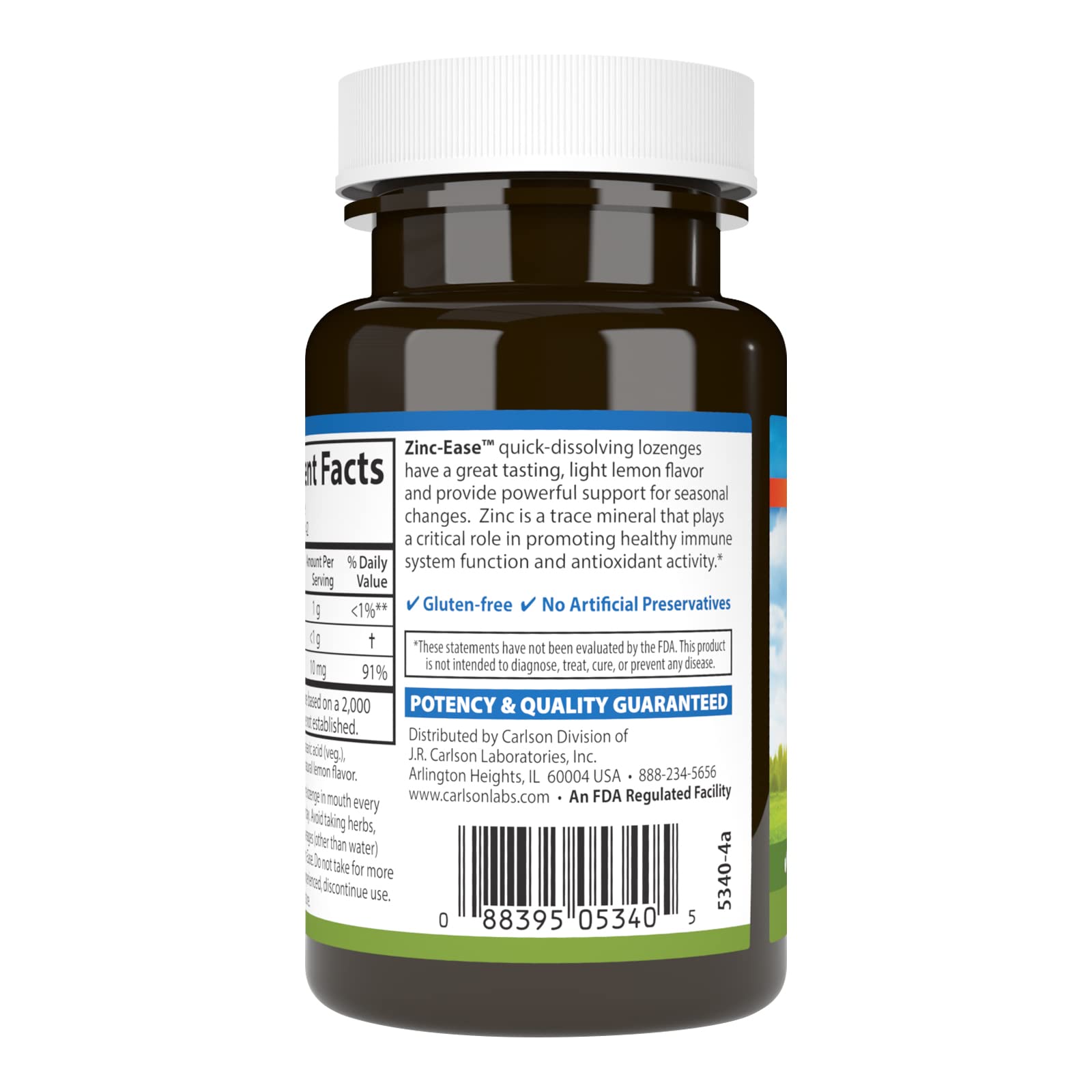 Carlson Zinc-Ease, Soothing Lozenge, Zinc Citrate, Lemon, 42 Lozenges